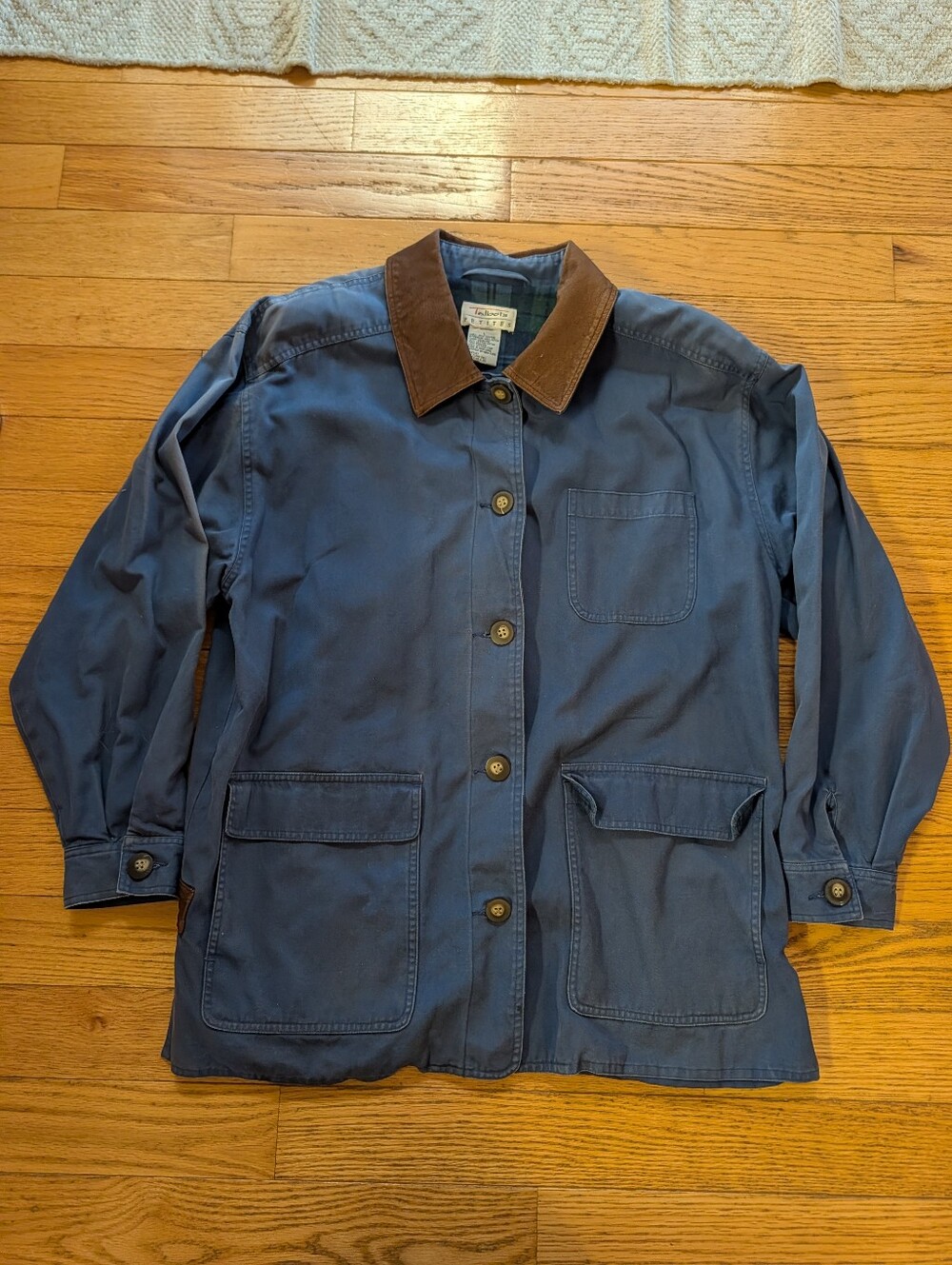 Vintage Talbots Barn Jacket Utility Coat Canvas Flannel Lined Leather Collar Vtg